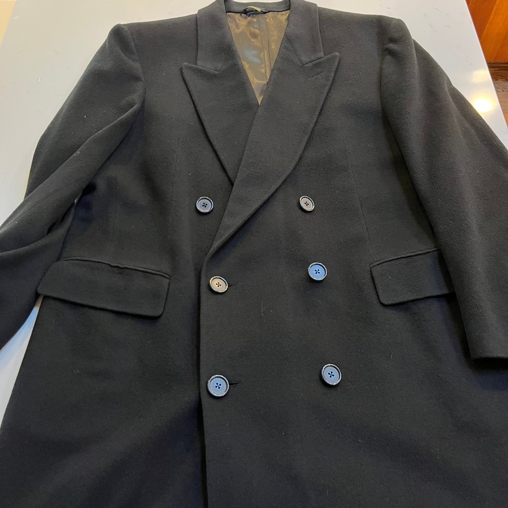 Bloomingdale's Loro Piana 100% Cashmere Double Breasted Overcoat Black 46R USA‎ - Picture 9 of 16